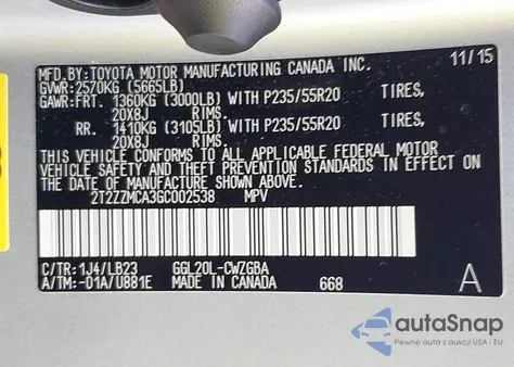 2016 Lexus Rx 350 из США, поврежденный, VIN 2T2ZZMCA3GC002538